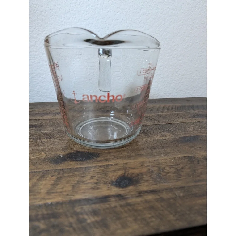 Vintage Anchor Hocking 4-Cup Glass Measuring Cup | Red Lettering 1-Quart | USA